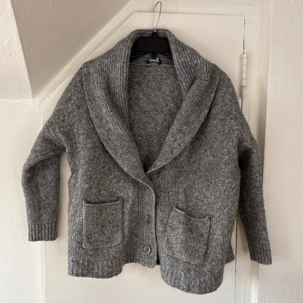 Eileen Fisher Gray Baby Alpaca Cotton Open Cardigan Sweater Size Small